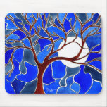 Tree and Moon on Canvas - Blue Mouse Pads