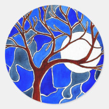 Tree and Moon on Canvas - Blue Sticker