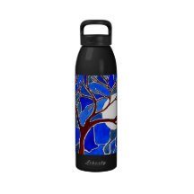Tree and Moon on Canvas - Blue Reusable Water Bottle