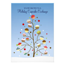 Tree of Cupcakes Exchange Holiday Party Custom Invitation