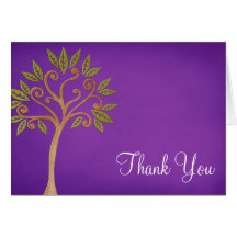 Tree of Life Swirls Purple Thank You Greeting Cards