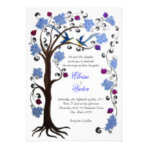 Tree of Life wedding invitation (v) blue/white