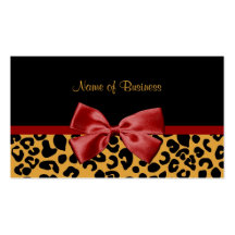 Trendy Black And Gold Leopard Print Red Ribbon Business Card Templates