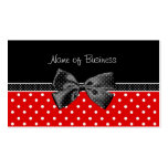Trendy Black And Red Polka Dots With Ribbon Business Cards