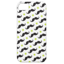 Trendy black moustache pattern lime green stars