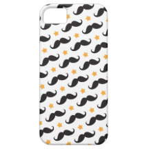 Trendy black moustache pattern with orange stars