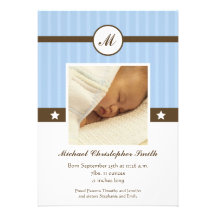 Trendy blue boy's newborn photo announcement