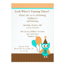 Trendy Brown Party Owl Birthday Invitation
