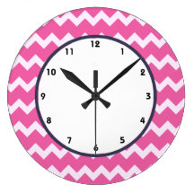 trendy chevron cerise white retro clock pink