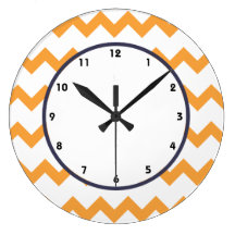 trendy chevron honey gold white retro clock orange