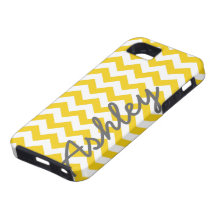 Trendy Chevron Pattern with name - yellow grey iPhone 5 Covers