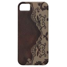 trendy chocolate Brown leather Damask iphone5 case iPhone 5 Cover