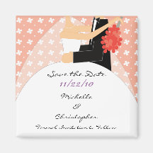 Trendy Coral Bride & Groom Save The Date Magnet