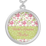 Trendy floral world's greatest mum round necklace