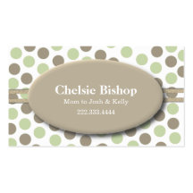 Trendy Green & Taupe Polka Dot Mummy card Business Card