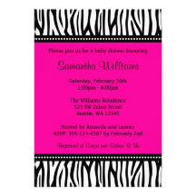 Trendy Hot Pink Zebra Girl Baby Shower Invitations