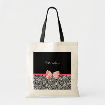 Trendy Leopard Print and Pink Ribbon With Name Bags