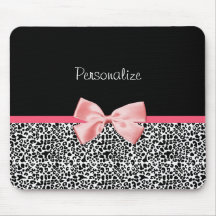 Trendy Leopard Print and Pink Ribbon With Name Mouse Pad