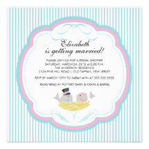 Trendy Love Birds Bridal Shower Invitation Blue