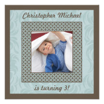 Trendy modern boys photo birthday party invitation