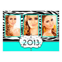Trendy Modern Zebra Striped 2013 Graduation Personalized Invite