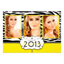 Trendy Modern Zebra Striped 2013 Graduation Personalised Invites