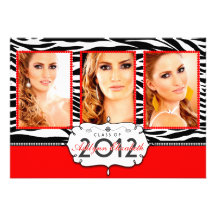 Trendy Modern Zebra Striped Graduation Invitation