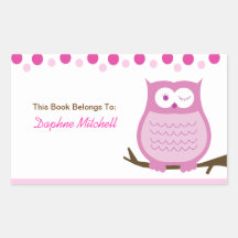 Trendy Owl (Pink) Custom Book Plate Sticker