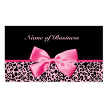 Trendy Pink And Black Leopard Hot Pink Ribbon Business Cards