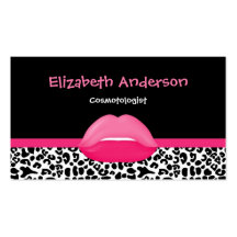 Trendy Pink and Black Leopard Makeup Artist Lips Business Cards
