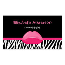 Trendy Pink and Black Zebra Cosmotologist Lips Business Card Templates