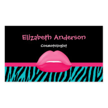 Trendy Pink and Teal Zebra Makeup Artist Lips Business Card