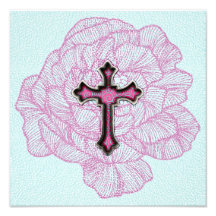 Trendy Pink and White Floral Cross Art Photo