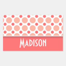 Trendy Pink & Coral Polka Dots Rectangle Sticker