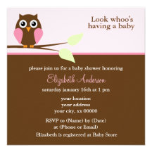 Trendy Pink Owl Baby Shower Invitations