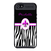 Trendy Pink Zebra Fleur de Lis Covers For iPhone 5