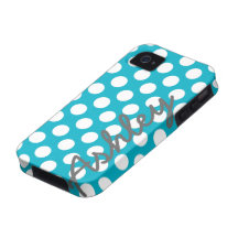 Trendy Polka Dot Pattern with name - blue grey Case-Mate iPhone 4 Cover