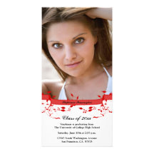 Trendy red swirls photo graduation announcement custom photo card