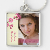 Trendy stylish cherry blossom photo graduation key chain