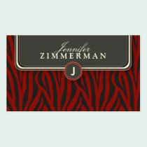 Trendy Zebra Print Designer Business Card: Crimson business cards