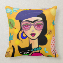 Tres Chic Girl With Cat Pillow