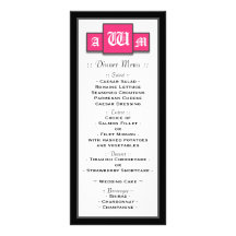 Tri-Monogram Fuchsia Modern Wedding Reception Menu Personalised Rack Card