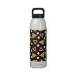Triangles & circles retro pattern on black drinking bottles