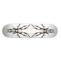 Tribal Deer Skull Tattoo - black and white Skate Deck