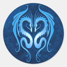 Tribal Dragons, blue Round Sticker