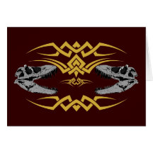 Tribal T-Rex Skulls yellow Greeting Cards
