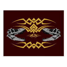 Tribal T-Rex Skulls yellow Post Card