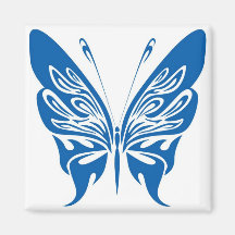 Tribal, White and Dark Blue Butterfly Refrigerator Magnet