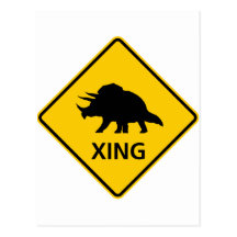 Triceratops Crossing Highway Sign Dinosaur Post Card