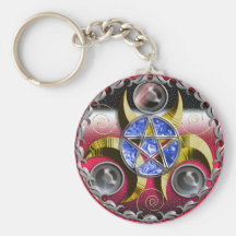 triple moon pentacle keychain
